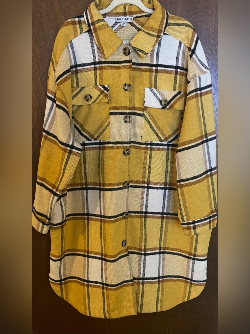 Sabrina Lauren NYC Yellow Plaid Button-Up Coat BEST OFFER